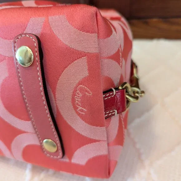 Coach Madison Sabrina Signature Pink Satchel with Red Patent Leather Trim. - Picture 7 of 16
